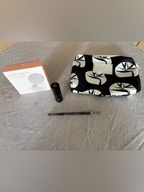 Beauty Society Black & White Cosmetic Pouch with Mirror + Makeup